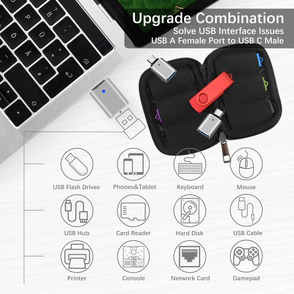 5-Pack 2TB Flash Drives |FREE 2 Adapters (Type-C) + Storage Case for Data, Photos, Office Use