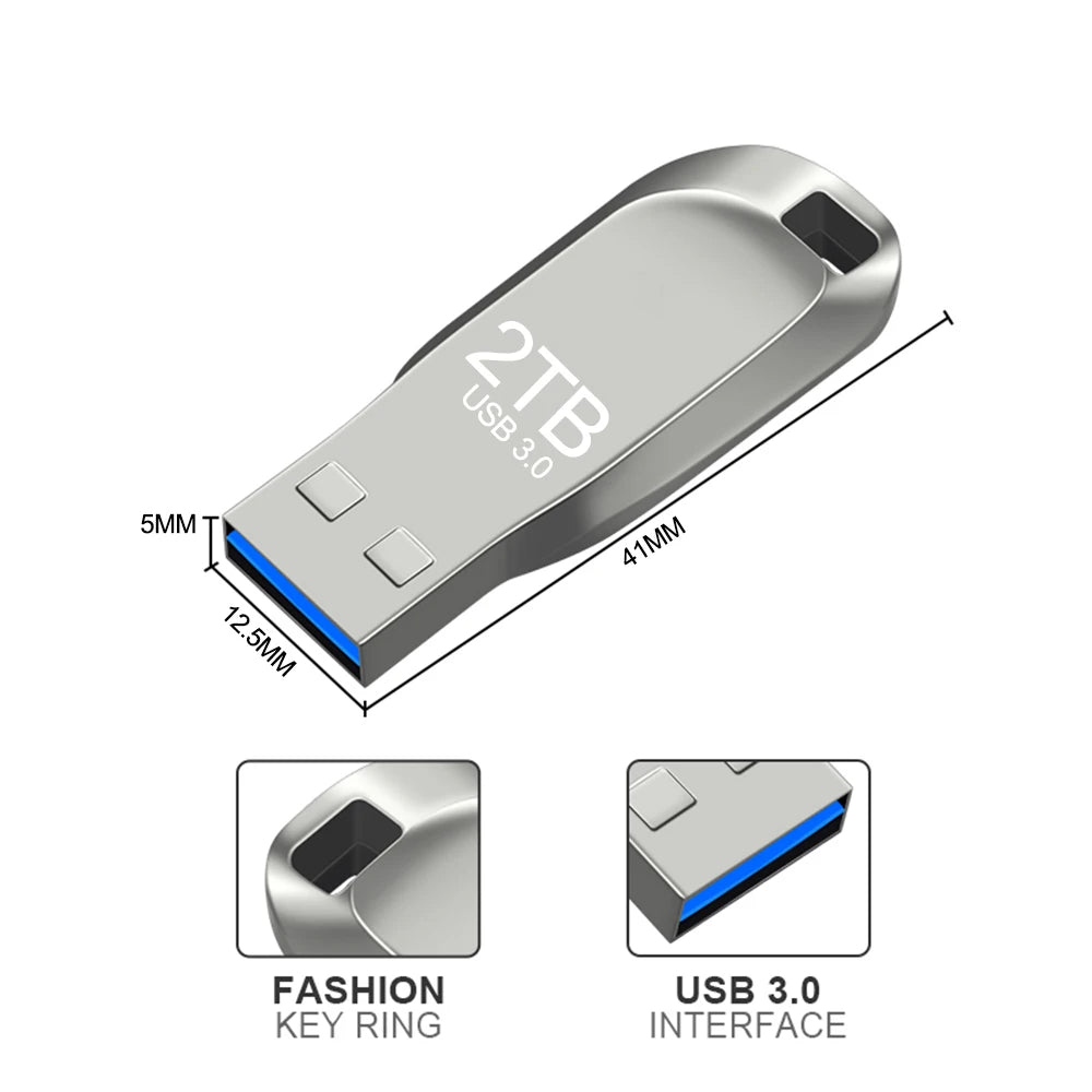Sleek Metal USB Drive 2TB Flash Drive