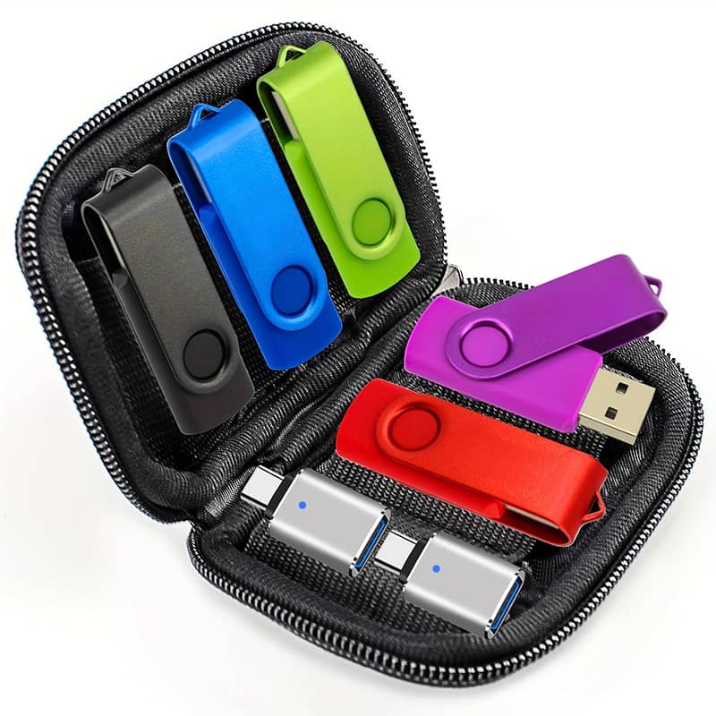 5-Pack 2TB Flash Drives |FREE 2 Adapters (Type-C) + Storage Case for Data, Photos, Office Use