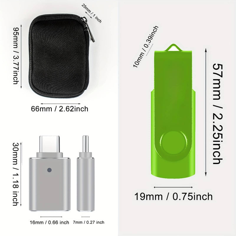 5-Pack 2TB Flash Drives |FREE 2 Adapters (Type-C) + Storage Case for Data, Photos, Office Use