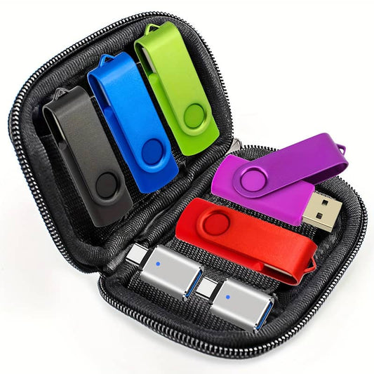 5-Pack 2TB Flash Drives |FREE 2 Adapters (Type-C) + Storage Case for Data, Photos, Office Use